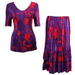 Sets Satin Mini Pleat - Half Sleeve V-Neck - Red Tulips on Purple