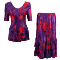 Sets Satin Mini Pleat - Half Sleeve V-Neck - Red Tulips on Purple