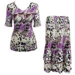 Sets Satin Mini Pleat - Half Sleeve V-Neck - Reptile Floral-Purple