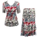Sets Satin Mini Pleat - Half Sleeve V-Neck - Reptile Floral-Red