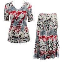 Sets Satin Mini Pleat - Half Sleeve V-Neck - Reptile Floral-Red