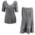 Sets Satin Mini Pleat - Half Sleeve V-Neck - Solid Charcoal