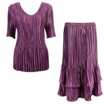 Sets Satin Mini Pleat - Half Sleeve V-Neck - Solid Eggplant