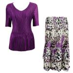 Sets Satin Mini Pleat - Half Sleeve V-Neck - Solid Purple - Reptile Floral-Purple Skirt
