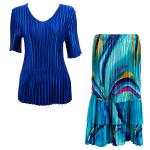 Sets Satin Mini Pleat - Half Sleeve V-Neck - Solid Royal - Half Moon Blue-Yellow Skirt
