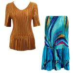 Sets Satin Mini Pleat - Half Sleeve V-Neck - Solid Gold - Half Moon Blue-Yellow Skirt