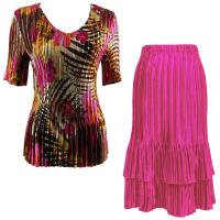 Sets Satin Mini Pleat - Half Sleeve V-Neck - Jungle Floral Pink - Magenta Skirt