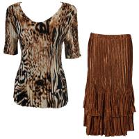 Sets Satin Mini Pleat - Half Sleeve V-Neck - Bronze Leopard - Brass Skirt
