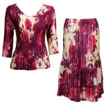 Sets Satin Mini Pleat - Three Quarter Sleeve - Rose Floral - Berry