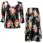 Sets Satin Mini Pleat - Three Quarter Sleeve - Black Floral
