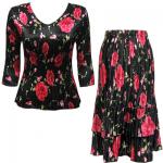 Sets Satin Mini Pleat - Three Quarter Sleeve - Black with Roses