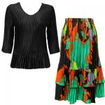 Sets Satin Mini Pleat - Three Quarter Sleeve - Solid Black w/ Cukoo Green Skirt