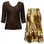 Sets Satin Mini Pleat - Three Quarter Sleeve - Solid Dark Brown w/ Giraffe Brown Skirt