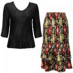 Sets Satin Mini Pleat - Three Quarter Sleeve - Solid Black w/ Medallion Gold-Red Skirt