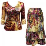 Sets Satin Mini Pleat - Three Quarter Sleeve - Paisley Plaid Magenta