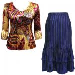 Sets Satin Mini Pleat - Three Quarter Sleeve - Paisley Plaid Magenta w/ Navy Skirt