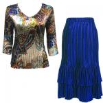 Sets Satin Mini Pleat - Three Quarter Sleeve - Paisley Plaid Royal w/ Royal Skirt