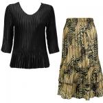 Sets Satin Mini Pleat - Three Quarter Sleeve - Solid Black w/ Swirl Animal Skirt