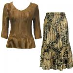 Sets Satin Mini Pleat - Three Quarter Sleeve - Solid Taupe w/ Swirl Animal Skirt