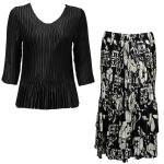 Sets Satin Mini Pleat - Three Quarter Sleeve - Solid Black w/ Ivory Floral on Black Skirt