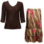 Sets Satin Mini Pleat - Three Quarter Sleeve - Solid Dark Brown w/ Marble Floral - Taupe Skirt