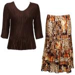 Sets Satin Mini Pleat - Three Quarter Sleeve - Solid Dark Brown w/ Multi Animal Floral Skirt