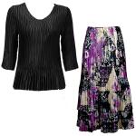 Sets Satin Mini Pleat - Three Quarter Sleeve - Solid Black w/ Raspberry Sherbet Abstract Skirt