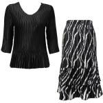Sets Satin Mini Pleat - Three Quarter Sleeve - Solid Black w/ Ribbon Black-White Skirt