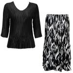 Sets Satin Mini Pleat - Three Quarter Sleeve - Solid Black w/ White Buds on Black Skirt