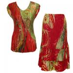 Sets Satin Mini Pleat - Cap Sleeve V Neck/Skirt - Swirl Olive Red
