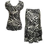 Sets Satin Mini Pleat - Cap Sleeve V Neck/Skirt - Block Print Black-Ivory
