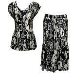 Sets Satin Mini Pleat - Cap Sleeve V Neck/Skirt - Ivory Floral on Black