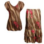 Sets Satin Mini Pleat - Cap Sleeve V Neck/Skirt - Marble Floral-Taupe