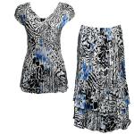 Sets Satin Mini Pleat - Cap Sleeve V Neck/Skirt - Reptile Floral-Blue