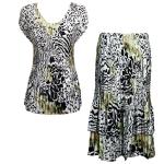 Sets Satin Mini Pleat - Cap Sleeve V Neck/Skirt - Reptile Floral-Green