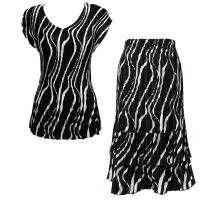 Sets Satin Mini Pleat - Cap Sleeve V Neck/Skirt - Ribbon Black-White