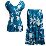 Sets Satin Mini Pleat - Cap Sleeve V Neck/Skirt - White Tulips on Teal