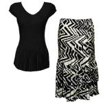 Sets Satin Mini Pleat - Cap Sleeve V Neck/Skirt - Solid Black - Block Print Black-Ivory
