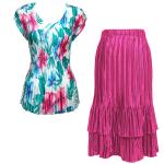 Sets Satin Mini Pleat - Cap Sleeve V Neck/Skirt - Bright Bouquet - Magenta Skirt