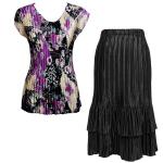 Sets Satin Mini Pleat - Cap Sleeve V Neck/Skirt - Raspberry Sherbet Abstract - Black Skirt