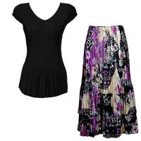 Sets Satin Mini Pleat - Cap Sleeve V Neck/Skirt - Solid Black - Raspberry Sherbet Abstract Skirt