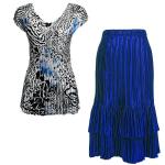 Sets Satin Mini Pleat - Cap Sleeve V Neck/Skirt - Reptile Floral-Blue - Royal Skirt