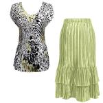 Sets Satin Mini Pleat - Cap Sleeve V Neck/Skirt - Reptile Floral-Green - Celery Skirt