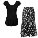 Sets Satin Mini Pleat - Cap Sleeve V Neck/Skirt - Solid Black - Ribbon Black-White Skirt