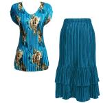 Sets Satin Mini Pleat - Cap Sleeve V Neck/Skirt - Taupe on Teal - Teal Skirt