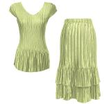 Sets Satin Mini Pleat - Cap Sleeve V Neck/Skirt - Solid Celery