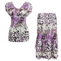 Sets Satin Mini Pleat - Cap Sleeve V Neck/Skirt - Repile Floral-Purple