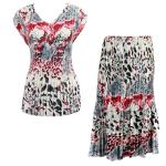 Sets Satin Mini Pleat - Cap Sleeve V Neck/Skirt - Reptile Floral-Red