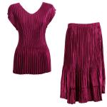 Sets Satin Mini Pleat - Cap Sleeve V Neck/Skirt - Solid Burgundy