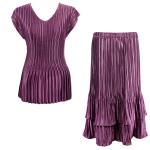Sets Satin Mini Pleat - Cap Sleeve V Neck/Skirt - Solid Eggplant